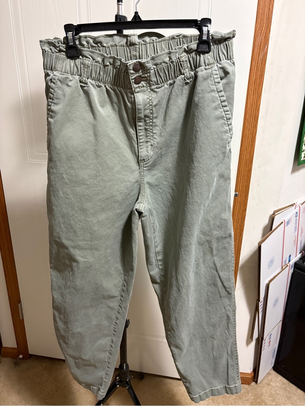 High-Rise Paperbag Waist Pants — Sage Green